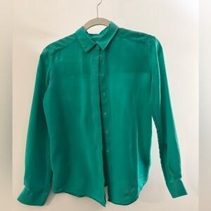 & Other Stories Straight Fit Silk Shirt, green, 100% silk, covered placket, 4
